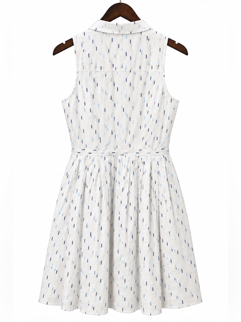 Ann Taylor White Sleeveless Shirtdress with Blue Geometric Print, knee length - Picture 2 of 4